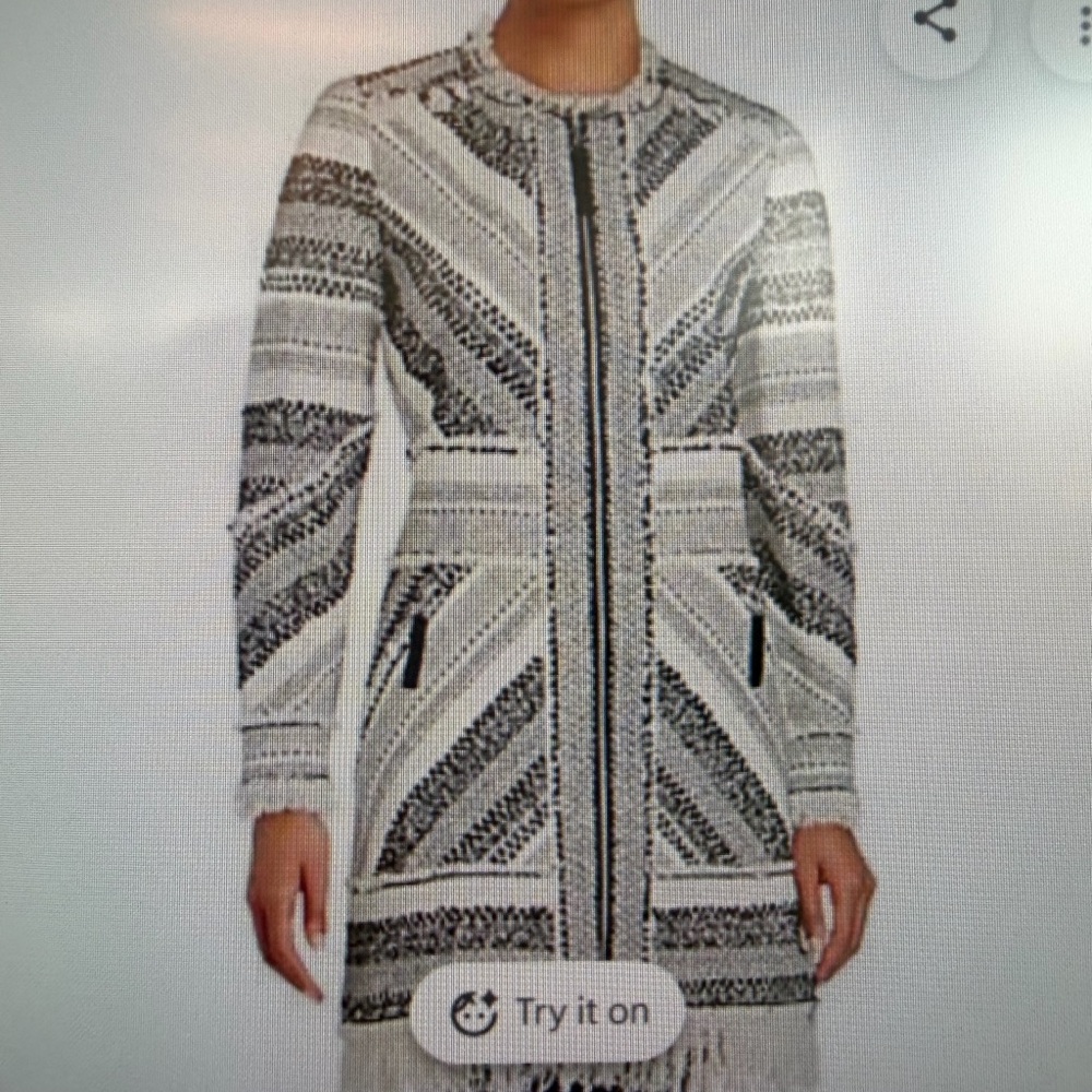 Rebecca Taylor Artisan Cotton Wool Textured Fringe Trim Long Coat 2